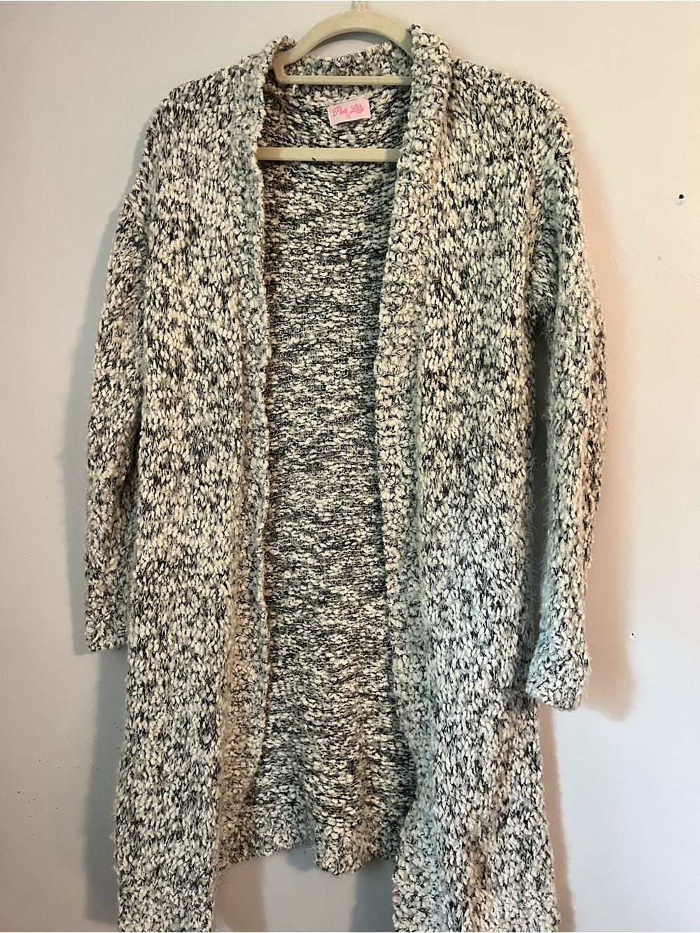 Pink Lily Marled Open-Front Cardigan - Gray & Cream